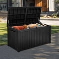 thumbnail image 1 of Dextrus 220 Gallon Extra-Large Resin Deck Box, Black Waterproof Storage Container, Lockable Deck Box with Removable Divider for Garden Tools, Pool Accessories & Outdoor Furniture Essentials, 1 of 8