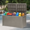 thumbnail image 1 of Dextrus 220 Gallon Extra-Large Resin Deck Box, Light Brown Waterproof Storage Container, Lockable Deck Box with Removable Divider for Garden Tools, Pool Accessories & Outdoor Furniture Essentials, 1 of 10