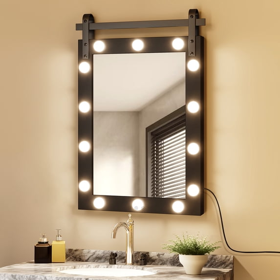 Dextrus 23.6" x 34.6'' Vanity Mirror with Lights, Smart Touch Control Hollywood Makeup Mirror with 3 Color Modes, Bathroom Wall Mounted Mirror Rectangle Vertical Mirror, Black