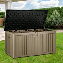 Dextrus 230 Gallon Large Deck Box,Outdoor Storage for Patio Furniture Cushions,Garden Tools ,Waterproof(Black&Brown)