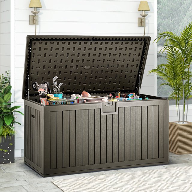 Dextrus 230 Gallon Outdoor Patio Deck Box, Large DoubleWall Resin