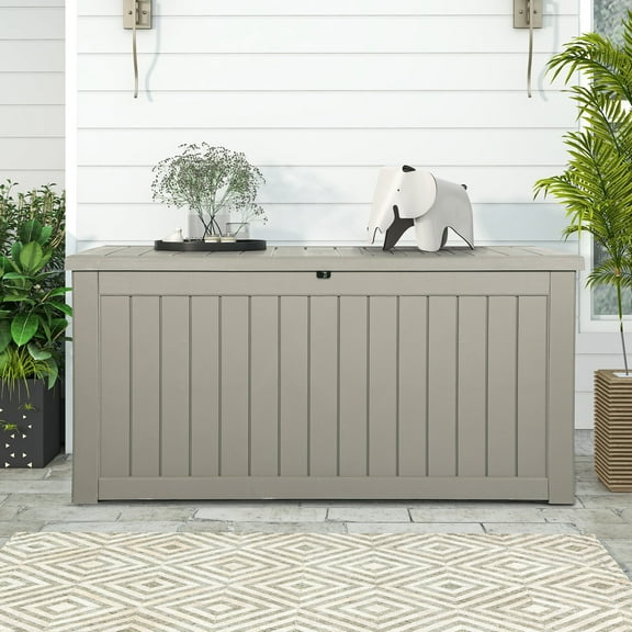 Dextrus 230 Gallon Outdoor Patio Deck Box, Large Resin Storage Box Backyard, Waterproof&Lockable, Light Brown