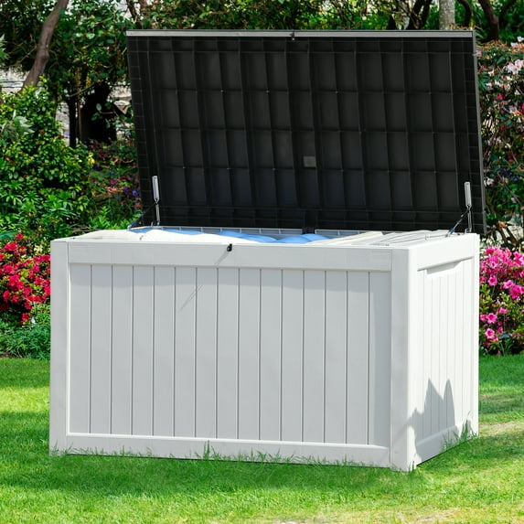 Dextrus 230 Gallon Outdoor Resin Deck Box, Weatherproof Storage, White