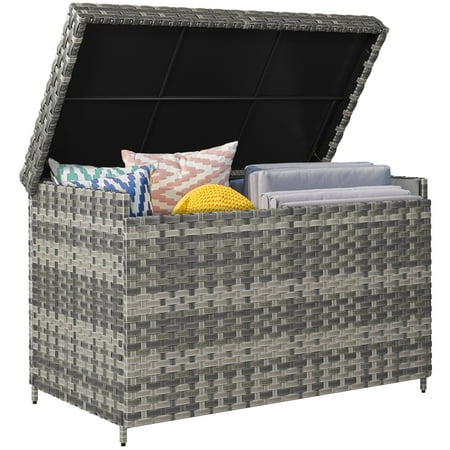 Dextrus 230 Gallon Wicker Deck Box, XL All-Weather Waterproof Outdoor Storage Box, Rattan Storage Bin - Gray