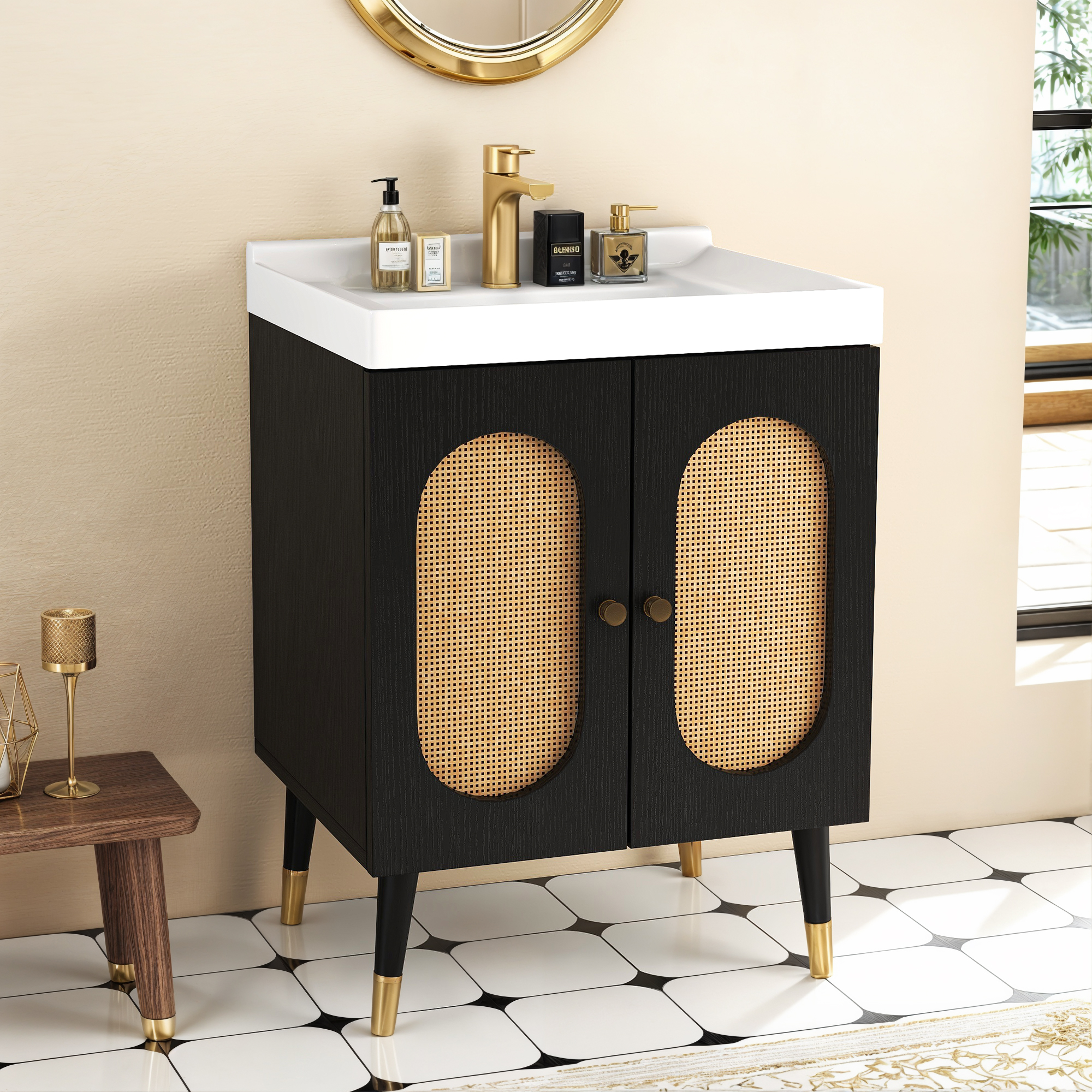 Dextrus 24" Small Bathroom Vanity with Single Sink Combo, Rattan Modern ...