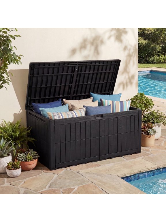 240 Gallon XXL Deck Box, Weatherproof Resin Outdoor Storage with Lock, 3-Person Bench for Patio, Garden, Pool, Black