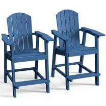 Dextrus 25" Tall Adirondack Chair Set of 2, Poly Bar Height Balcony Chairs, Weather Resistant Outdoor Barstool Lifeguard Chair for Deck Pool Patio and Porch, Navy Blue