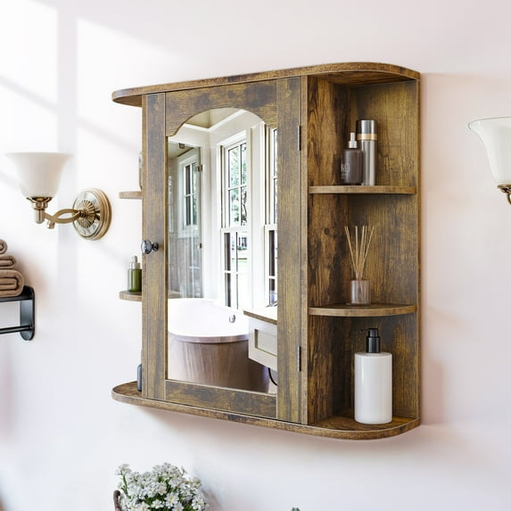 Dextrus 26" Bathroom Cabinet with Mirror Door, Wall Mounted Medicine Cabinet Organizer with Adjustable Shelves for Home, Bathroom, Brown