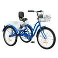 thumbnail image 1 of Dextrus 26 Inch 3-Wheel Bike, Single Speed Adult Trike, Low Step-Through Cruiser with Front & Rear Baskets, Large Adjustable Seat with Backrest for Seniors, Men, and Women (Blue), 1 of 6