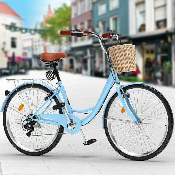 Dextrus 26 Inch Beach Cruiser Bike for Women - 7 Speed Commute Bike for Adults - Womens Bicycle with Adjustable Seat in Light Blue