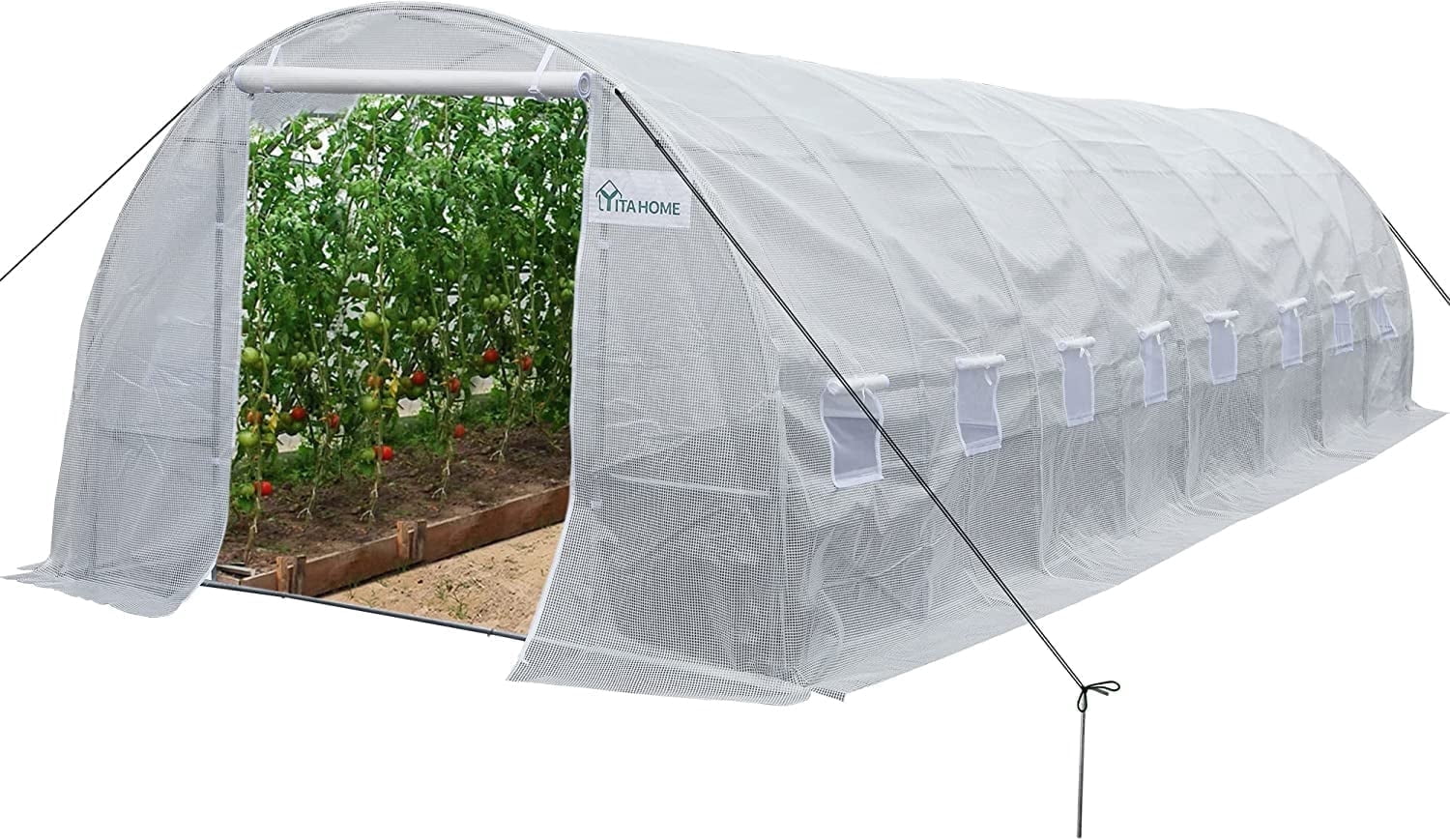 Dextrus 26'x10'x7' Heavy Duty Greenhouses Large Walk-in Greenhouse Tunnel Green Houses Outdoor Gardening Upgraded Galvanized Steel Stake Ropes Zipper Door 9 Crossbars Garden, White