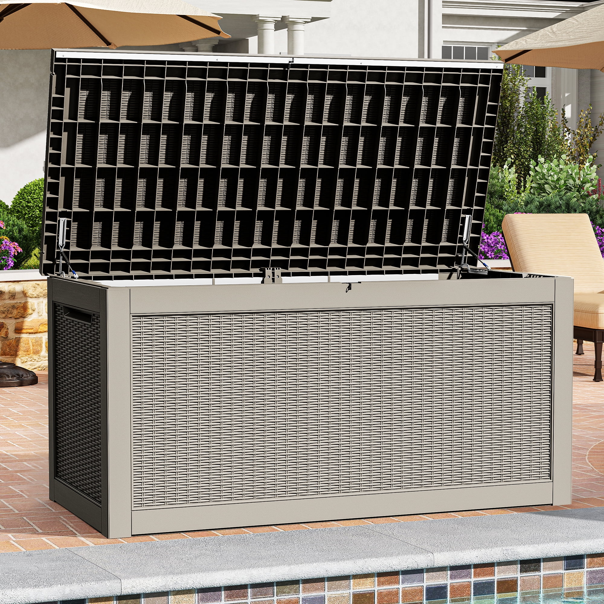 Dextrus 260 Gallon Large Outdoor Deck Box, Waterproof Resin Outdoor
