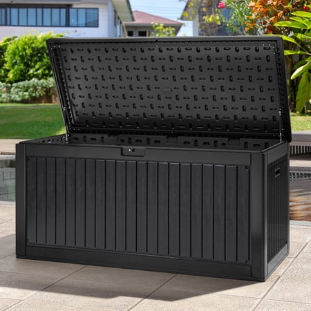 Dextrus 260 Gallon Outdoor Patio Deck Box, Large Double-Wall Resin Storage Box with Divider&Side Handles Backyard, Waterproof&Lockable, Black