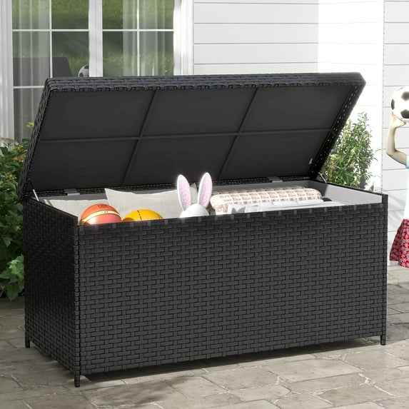 Dextrus 260 Gallon Outdoor Storage Deck Box, Large Wicker Patio Box for Outdoor Pillows, Garden Tools and Pool Supplies, Waterproof and Lockable - Black
