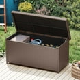 thumbnail image 1 of Dextrus 260-Gallon Wicker Deck Box with Waterproof Liner Bag, Rattan Storage Bin, Large Deck Box, Stylish Outdoor Storage Box - Brown, 1 of 10
