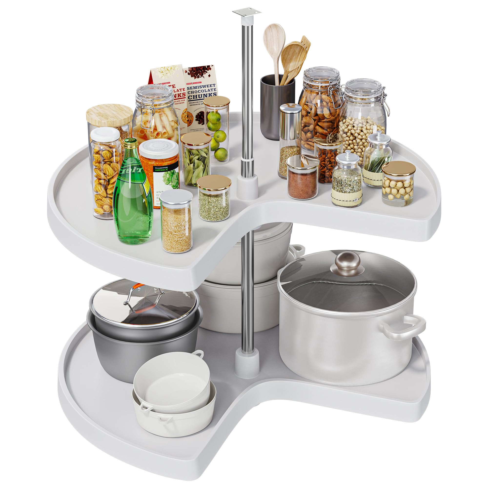 Dextrus 28Inch Kidney Shaped Pie Cut 2Shelf Lazy Susan Corner Kitchen