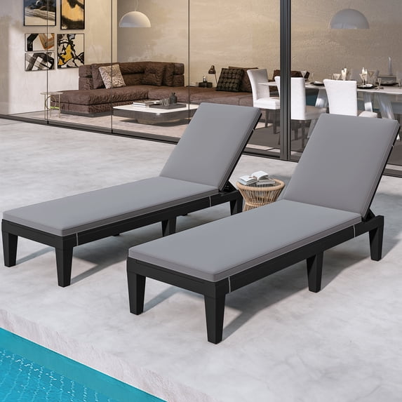 Dextrus 2PCS Outdoor Chaise Lounge Chairs Set with Recliner Adjustable Cushioned Patio Black
