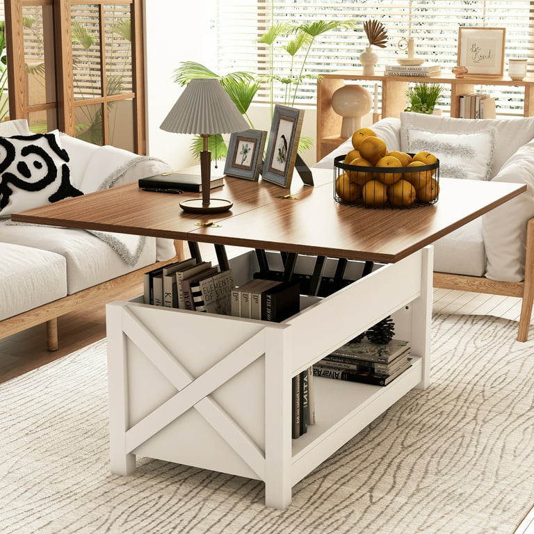 Dextrus 3 in 1 Multifunctional Coffee Table with Storage Lift Top Coffee Table with Lifting Top and Hidden Compartment for Home Office Living Room Brown White Walmart