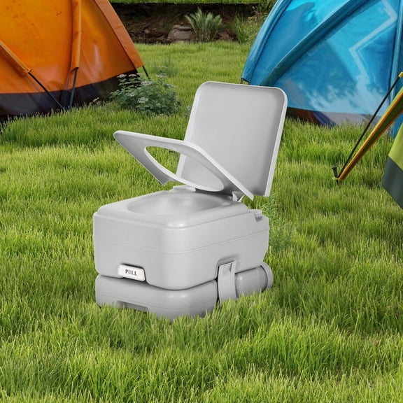 DEXTRUS 3.17 Gallon Portable Toilet with Leak-Proof Seal, RV Toilet Porta Potty with Flush Pump for Camping, Gray