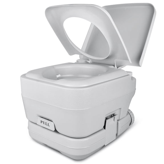DEXTRUS 3.2 Gallon Portable Toilet, RV Toilet with Double Water Outlet, Press Flush Pump, Camping RV Potty for Travel, Boating, Hiking, Trips