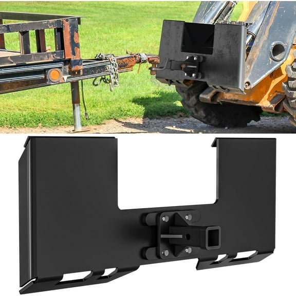 Dextrus 3/8" Thick Skid Steer Mount Plate with 2" Detachable Trailer Hitch Receiver Attach pallet fork