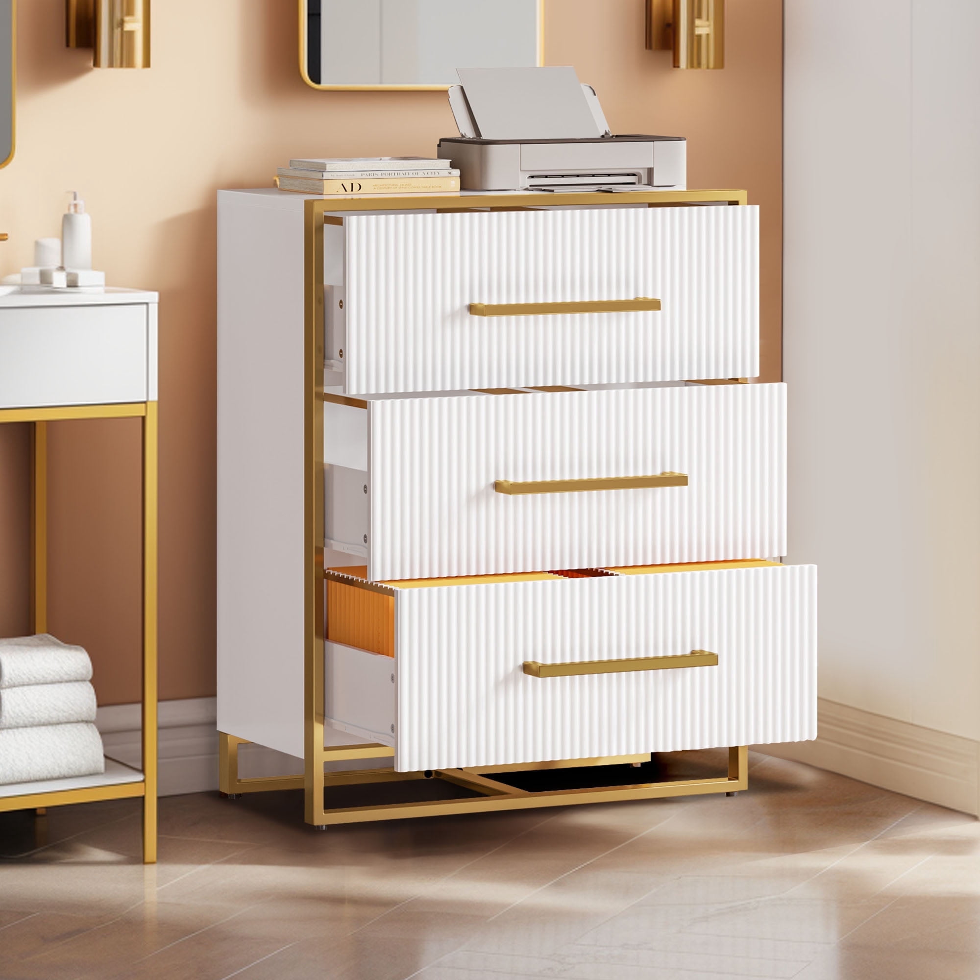 Dextrus 3 Drawer File Cabinet, Dressers & Chests for Bedroom, Large Lateral Filing Cabinet for Home Office, White