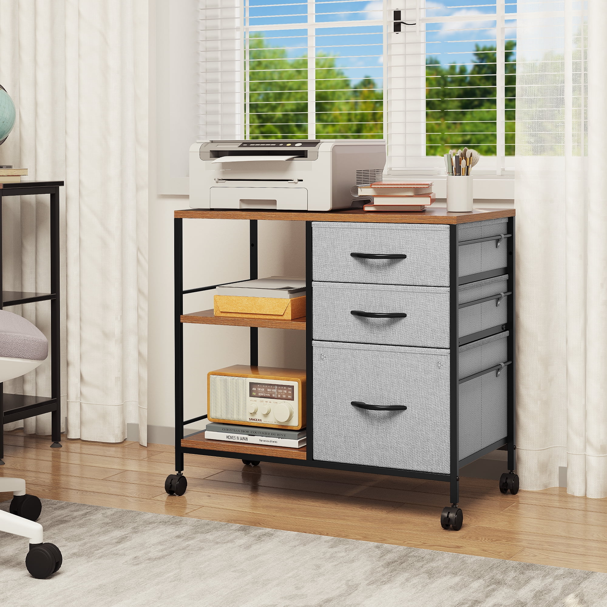 Dextrus 3 Drawer File Mobile Printer Stand with Open Storage
