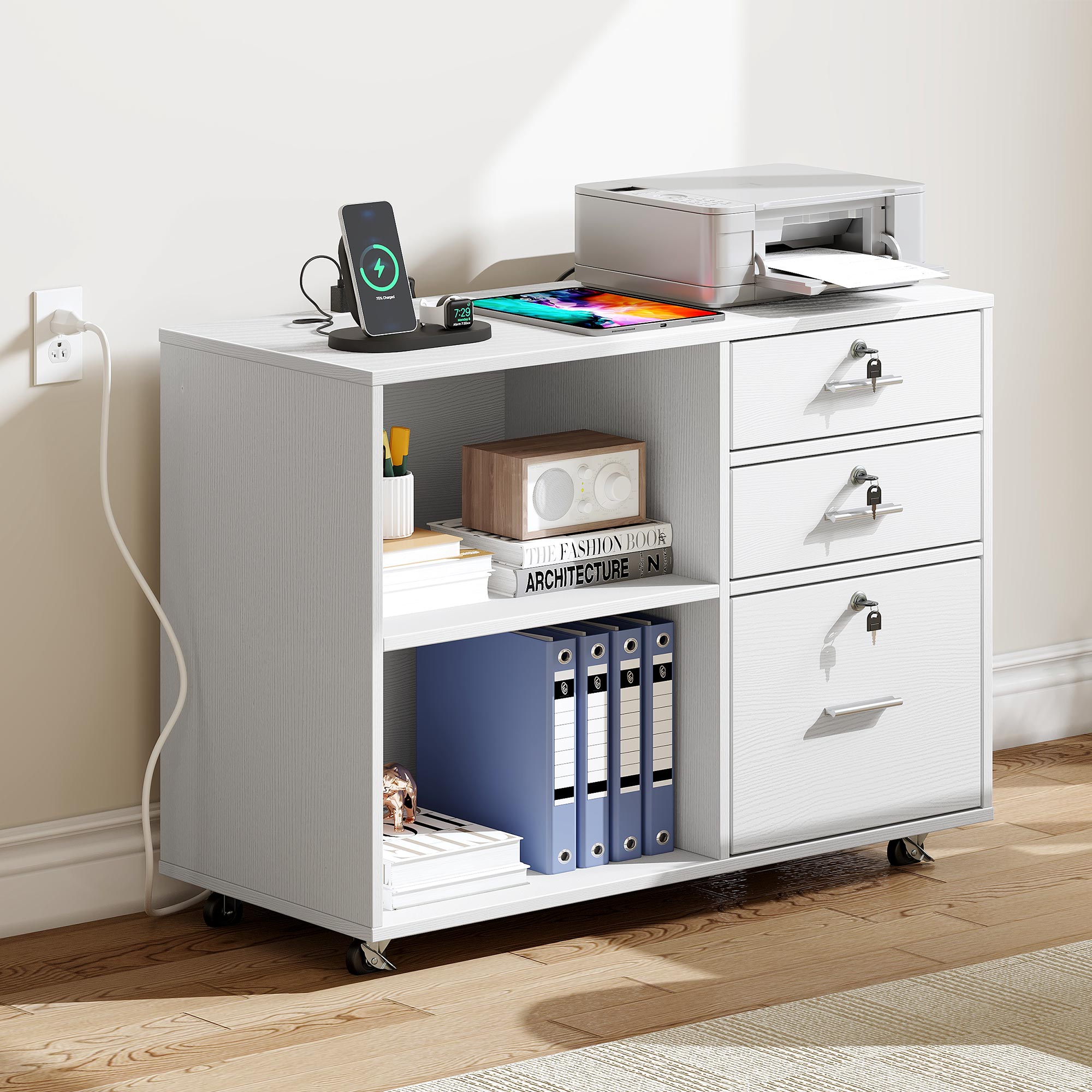 Dextrus 3 Drawer File with Charging Station, Mobile Filing