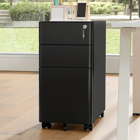 Dextrus 3-Drawer Lockable File Cabinet for A4/Letter/Legal Size Folder, Home Office, Assembled Except Casters (Black)