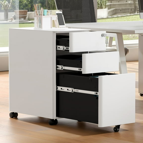 Dextrus 3-Drawer Lockable File Cabinet for A4/Letter/Legal Size Folder, Home Office, Assembled Except Casters (White)