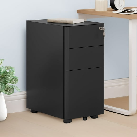 Dextrus 3-Drawer Metal Office Filing Cabinet, Compact Portable and Secure File Storage Solution with Keys, Pre-Assembled for A4, Letter, and Legal Documents (Black)