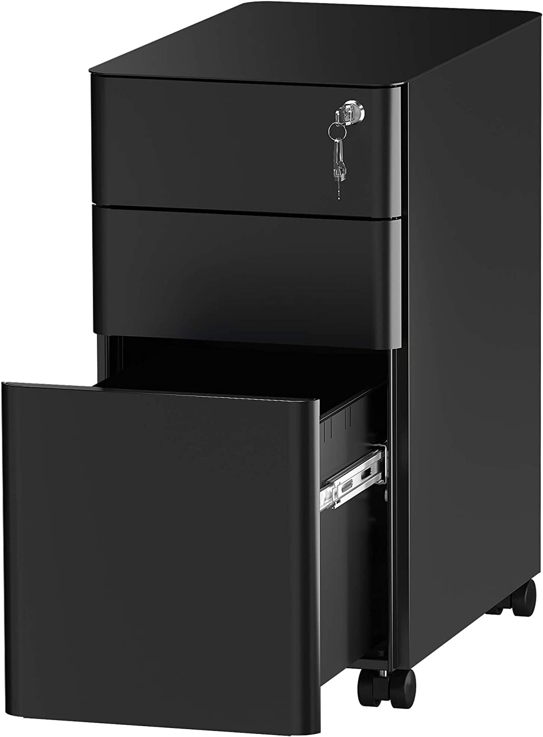Dextrus 3Drawer Slim File with Lock, Mobile Metal Office Storage Filing Legal