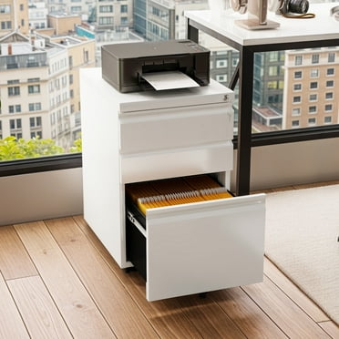 Dextrus 3-Drawer White Vertical File Cabinet with Lock for Legal & Letter Size Files