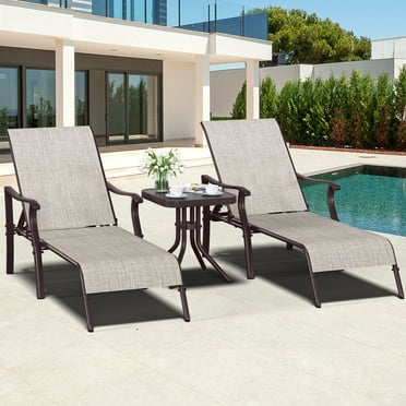 Dextrus 3 Pcs Folding Lounge Chair,Outdoor Reclining Chair,Chaise Lounge Chair for Pool Beach Patio Sunbathing Beige