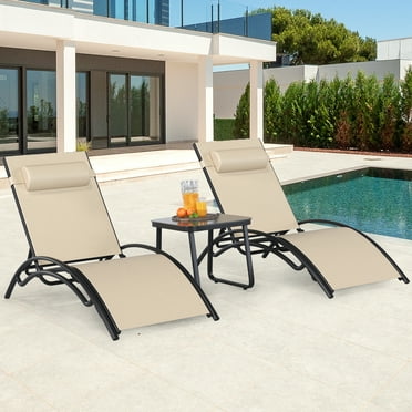 Dextrus 3 Pcs Folding Lounge Chair,Outdoor Reclining Chair,Chaise Lounge Chair for Pool Beach Patio Sunbathing khaki