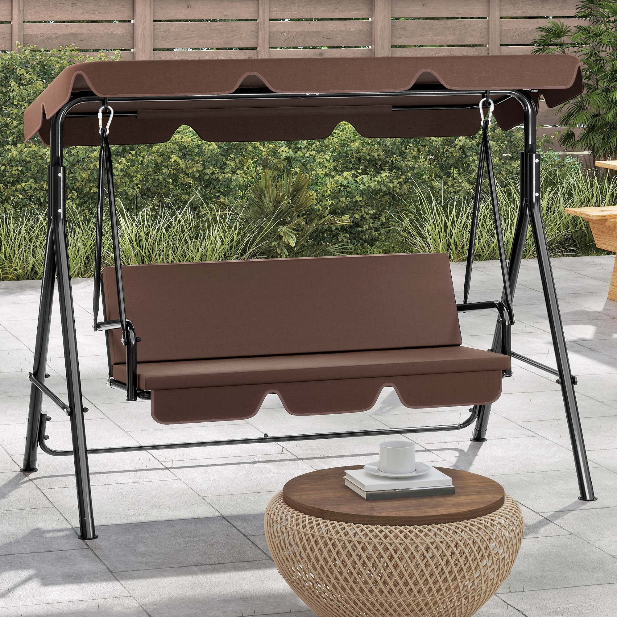 【Adul】PATIO Outsunny Outdoor Patio 3 Seat Steel Canopy Cushioned Bench