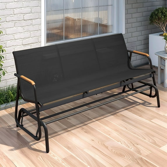 Dextrus 3-Person Outdoor Glider Bench, Patio Double Swing Rocking Chair Loveseat w/Powder Coated Steel Frame for Backyard Garden Porch, Black