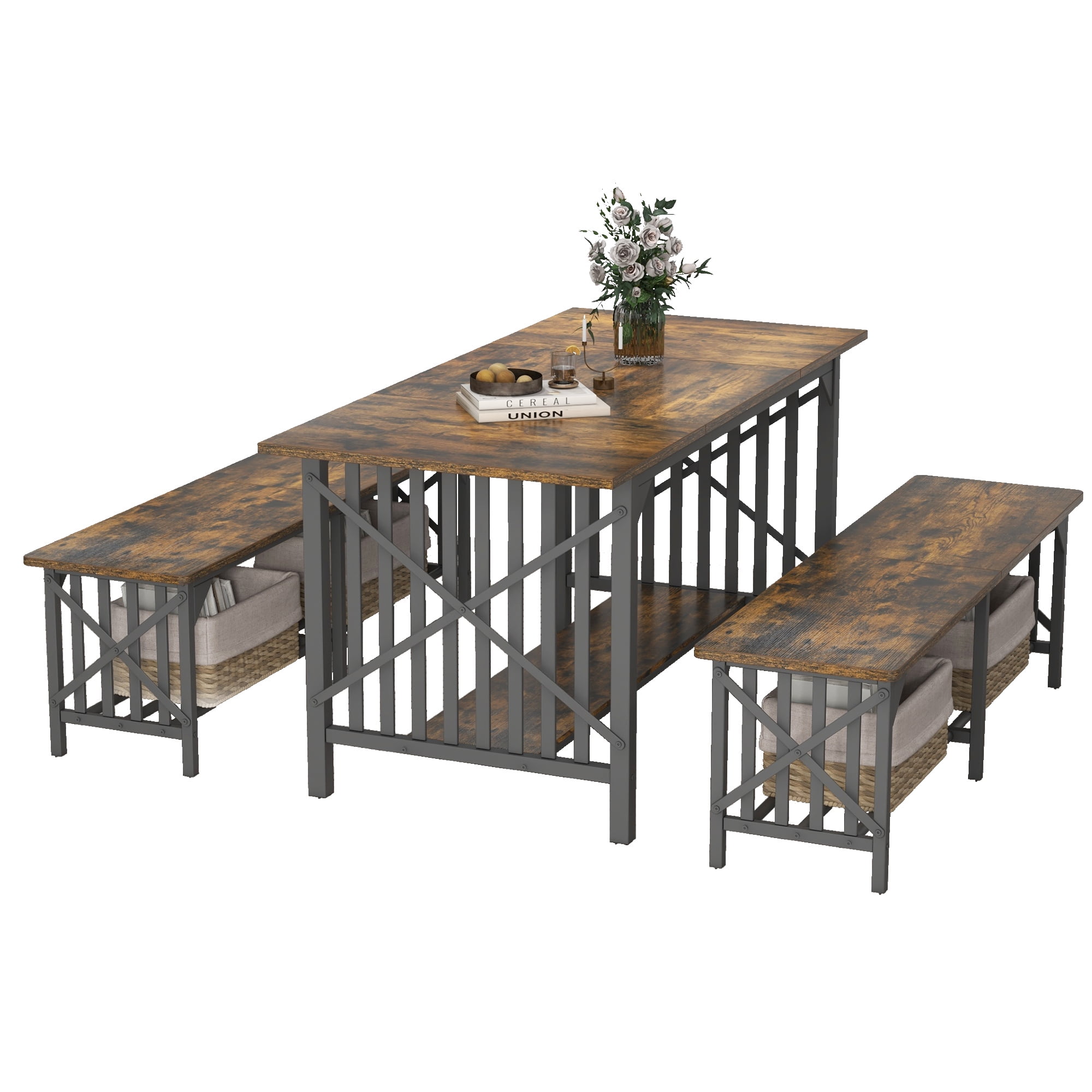 Dextrus 3Piece Dining Room Set, Industrial Kitchen Table Set with