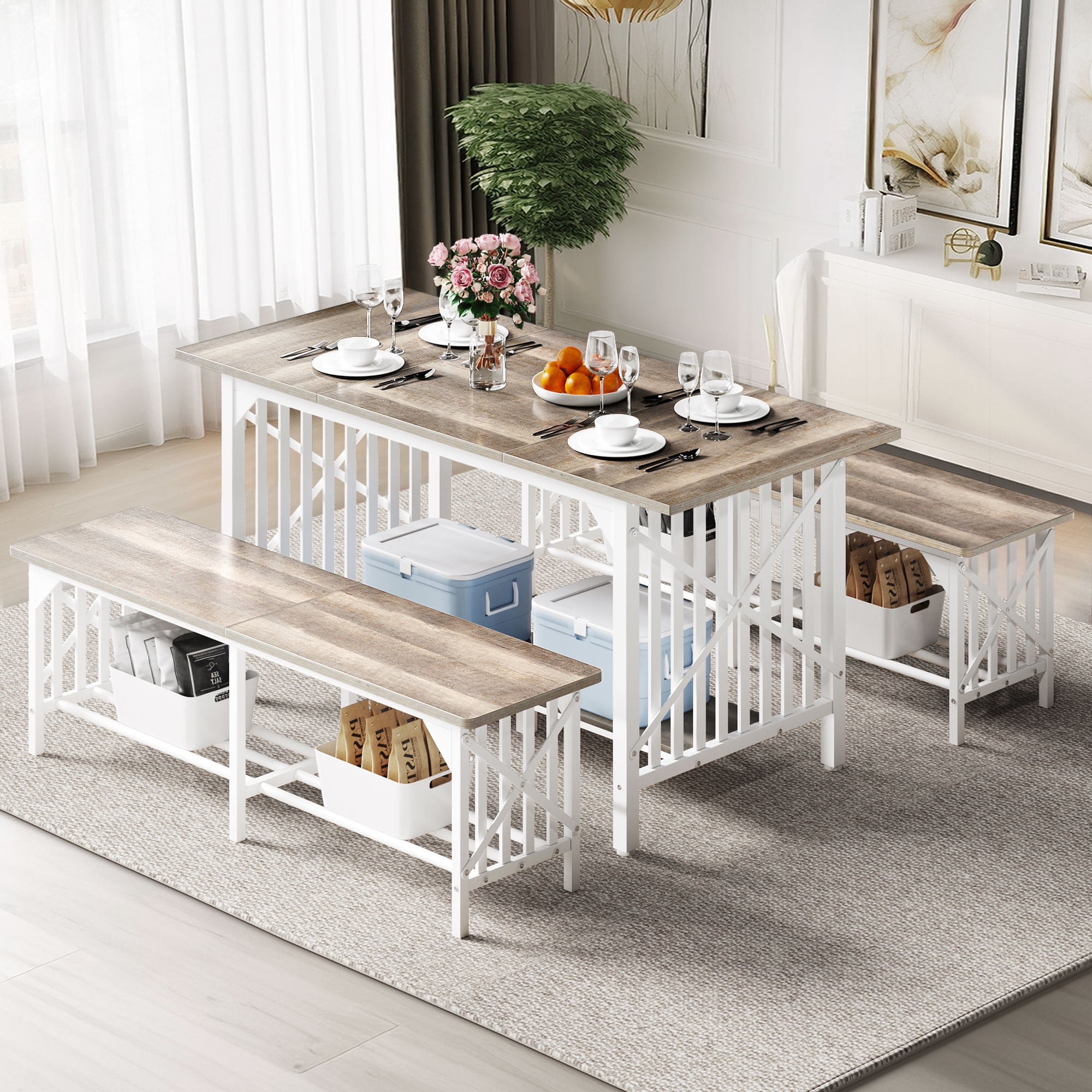 Dextrus 3Piece Dining Room Set, Industrial Kitchen Table Set with