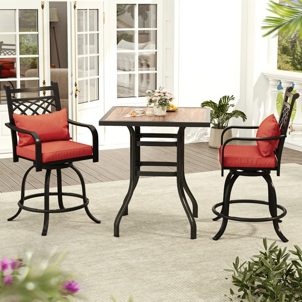 Dextrus 3 Piece Outdoor Bar Set Weather Resistant Bar Height Patio Furniture Ensemble 32 Patio Height Bar Table and Bar Stools Set of 2 with