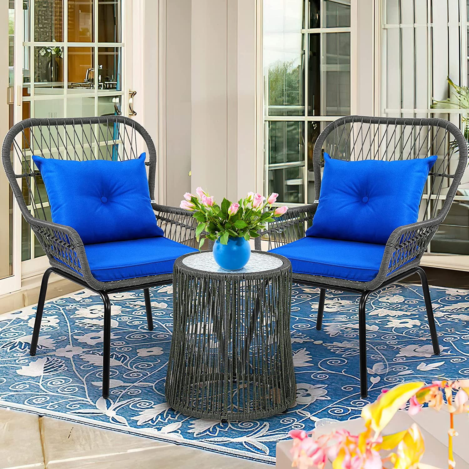 Dextrus 3 Piece Outdoor Patio Furniture Wicker Bistro Set All