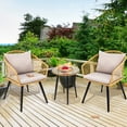thumbnail image 1 of Dextrus 3-Piece Outdoor Patio Furniture Wicker Bistro Set, All-Weather Rattan Conversation Chairs for Backyard, Balcony and Deck with Soft Gray Cushions, Glass Side Table Light-Yellow, 1 of 7