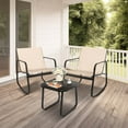 thumbnail image 1 of Dextrus 3 Pieces Outdoor Bistro Set - 2 Rocking Chairs with Glass Coffee Table ( Brown ) for Outdoor Indoor, 1 of 6