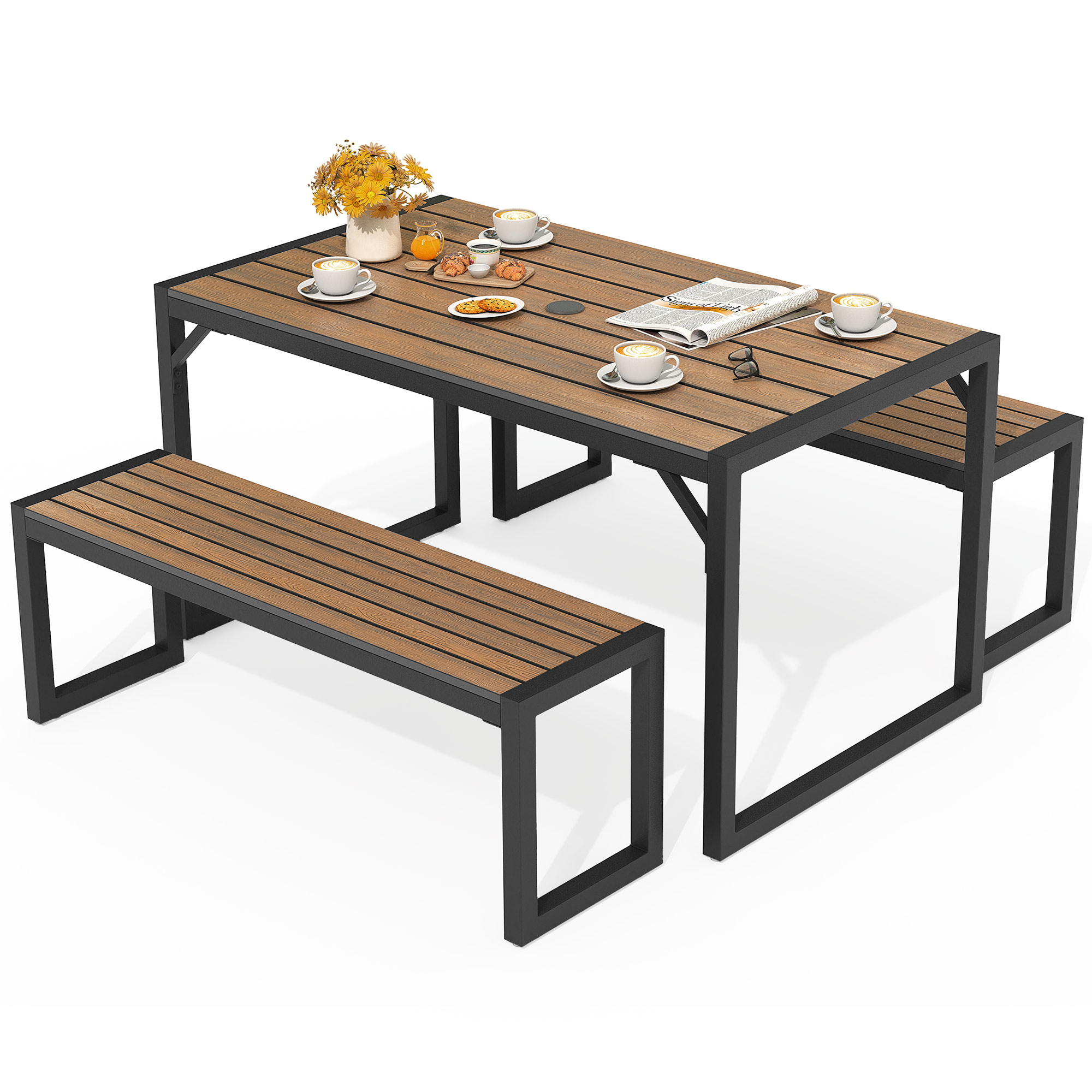 Faux wood outdoor dining table set hotsell