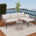 thumbnail image 1 of Dextrus 3 Pieces Patio Furniture Set, Wicker Rattan Outdoor Conversation Set of L-Shaped Sofa with Cushions and Side Table  - Beige, 1 of 10