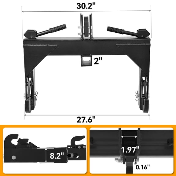 Dextrus 3-Point Quick Hitch for Category 1 Compact Tractors, 3000 lb 3 Point Attachment with 2" Trailer Receiver Hitch and 5 Position Adjustable Pin