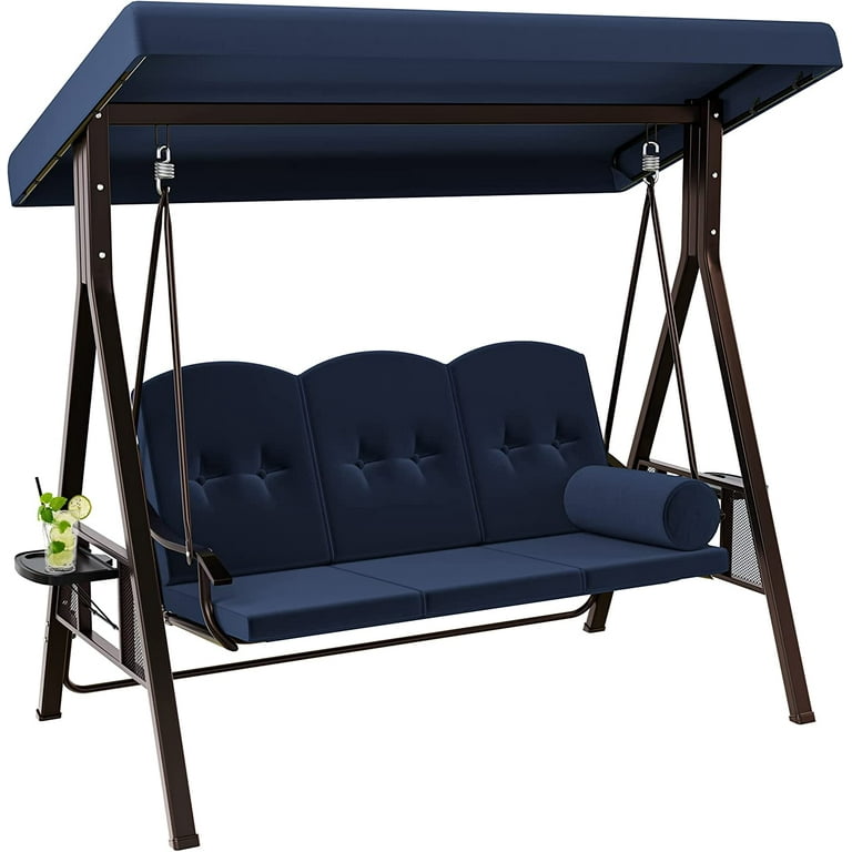Dextrus 3 Seat Deluxe Porch Swing Outdoor Heavy Duty Patio Swing Chair with Adjustable Canopy Removable Cushions Weather Resistant Steel Frame