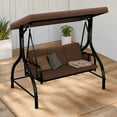 thumbnail image 1 of Dextrus 3-Seat Porch Swing Bed with Canopy & Cushion for Adults in Garden, Poolside, Balcony (Brown), 1 of 11