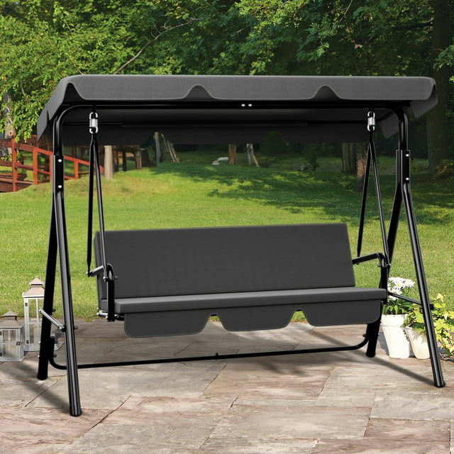 Dextrus 3-Seat Outdoor Patio Swing Chair with Stand, Adjustable Canopy ...