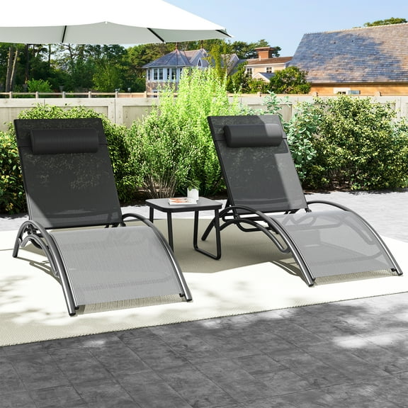 Dextrus 3 Set Folding Lounge Chair,Outdoor Reclining Chair,Chaise Lounge Chair for Pool Beach Patio, Gray